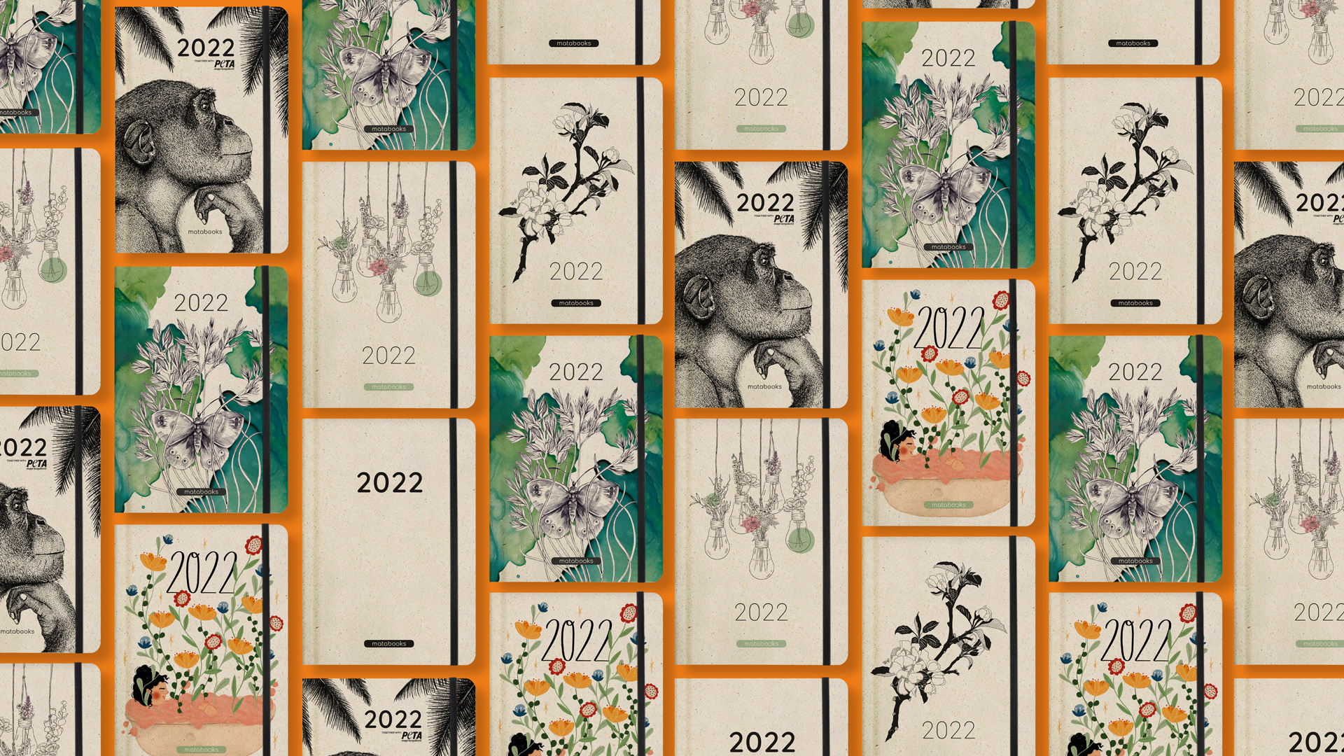 Cover von Kalendern mit Affen und Blumen